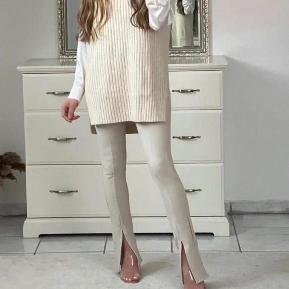 Zara Beige Slit Ribbed Leggings XL 5039 225 NWT - Picture 3 of 16